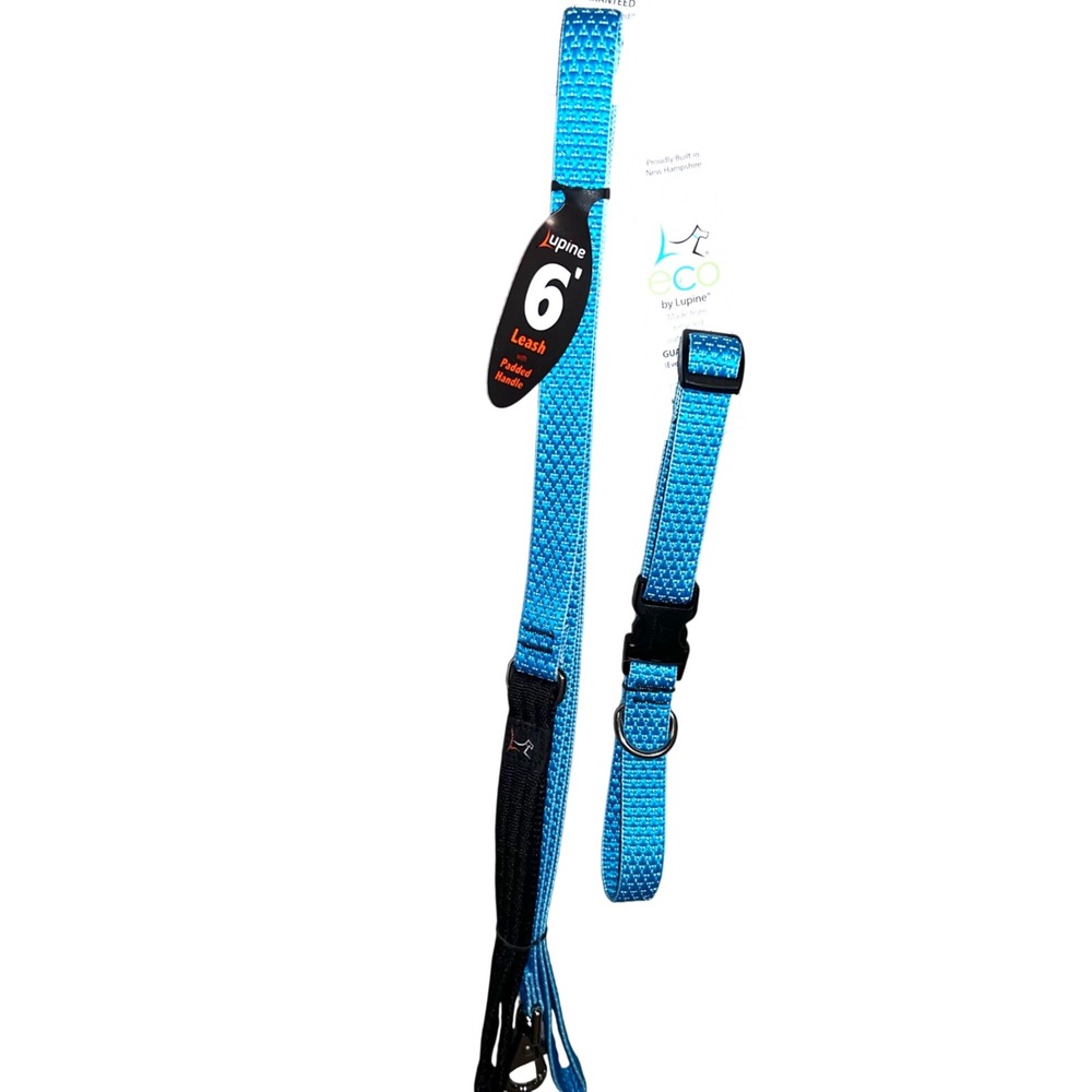 Lupine Eco, Tropical Sea, Dog Leash 6ft and Adjustable Collar 12-22in Set